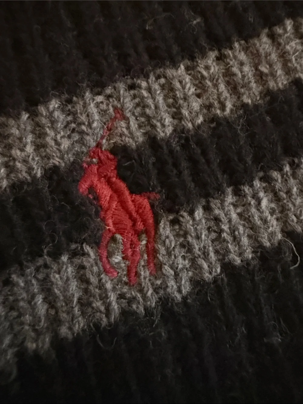 Polo Ralph Lauren Lambswool Blend Scarf Black Gray Stripe Red Pony 70